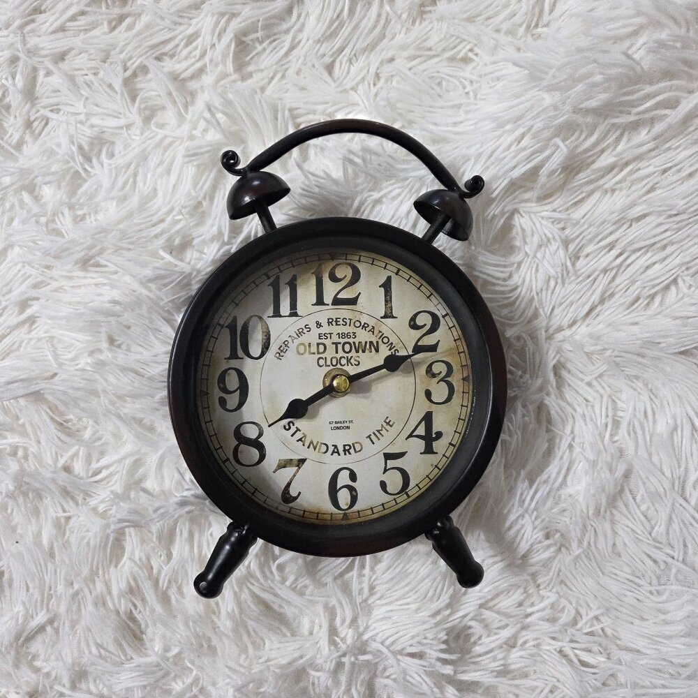 Antique Style Black & Brown Metal Clock Home Decor Office Vintage Inspo